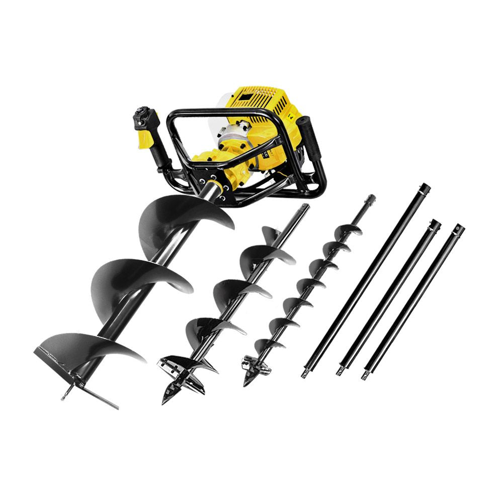 Petrol Post Hole Digger 92cc Earth Auger Drill Kit with Extension Bits