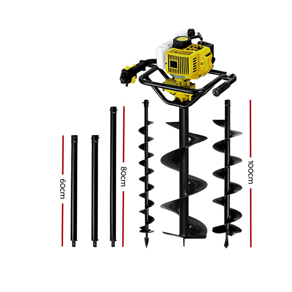 Petrol Post Hole Digger 92cc Earth Auger Drill Kit with Extension Bits