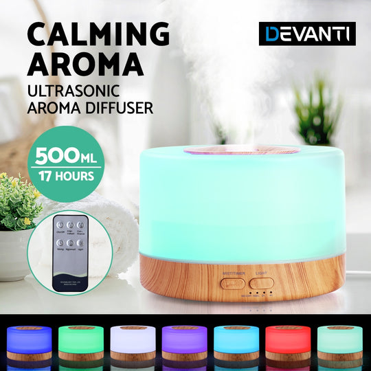 Aroma Diffuser Aromatherapy Light Wood 500Ml - Devanti Led Night Air