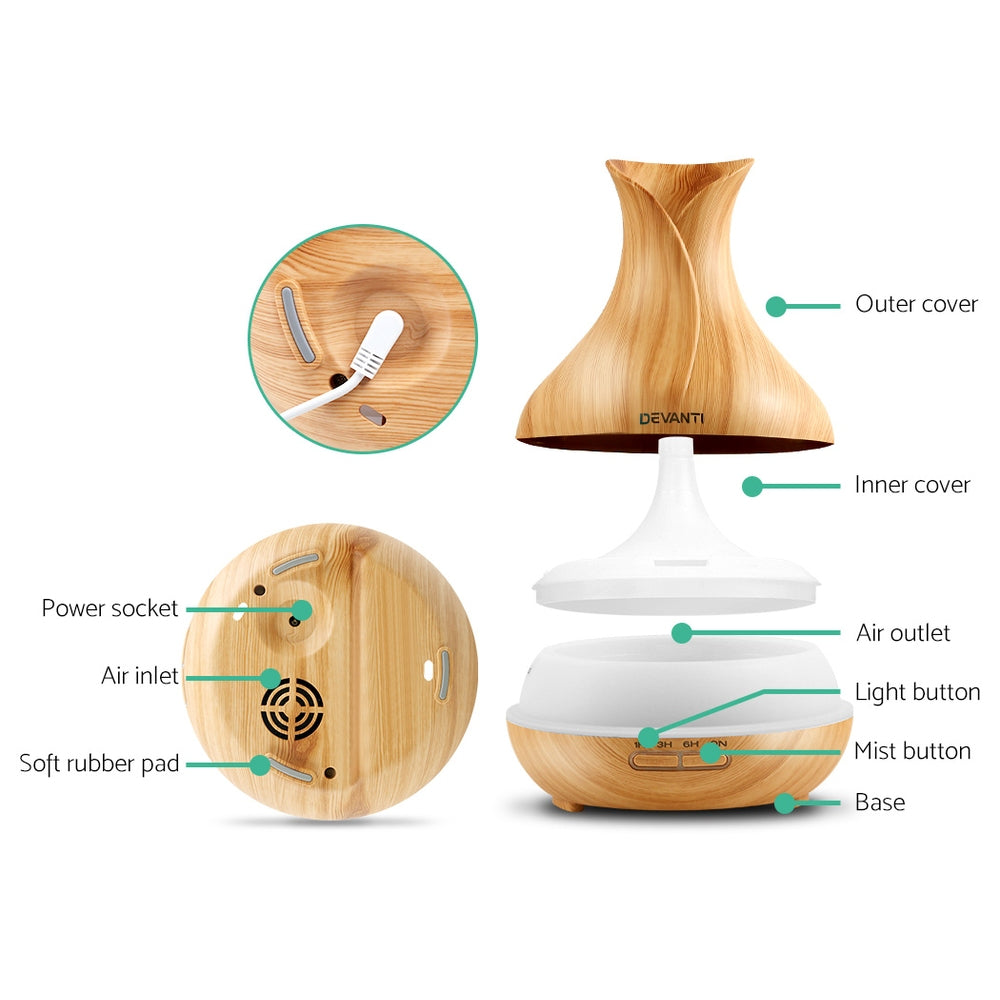 Aroma Diffuser 400ml Wood Grain Essential Oil Ultrasonic Aromatherapy Light