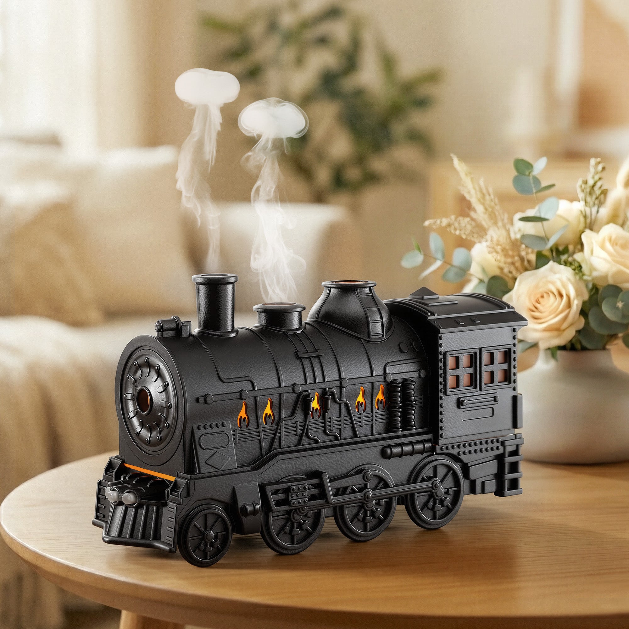 Train Aroma Diffuser 300ml Essential Oil Humidifier with Smoke Ring LED Timer