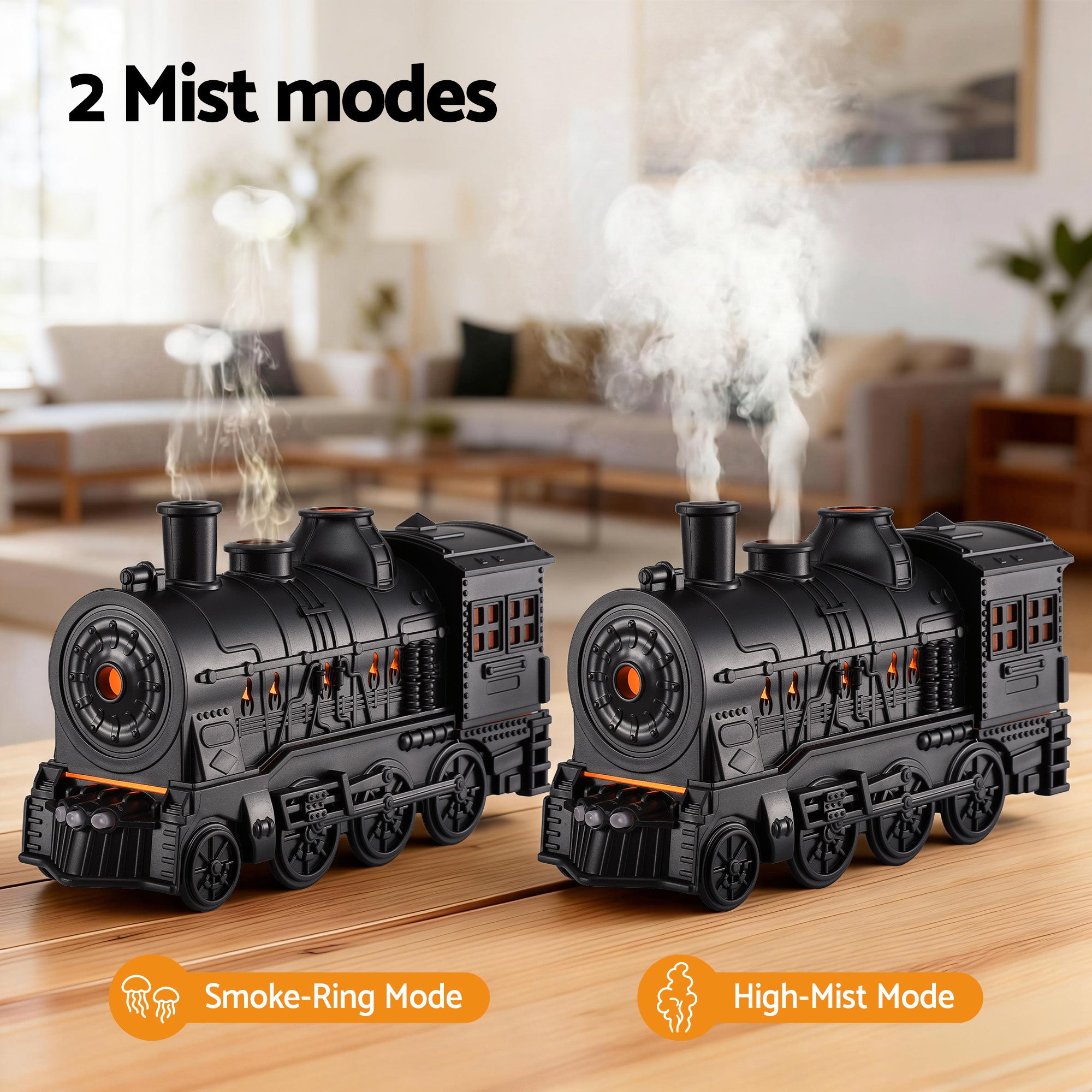 Train Aroma Diffuser 300ml Essential Oil Humidifier with Smoke Ring LED Timer
