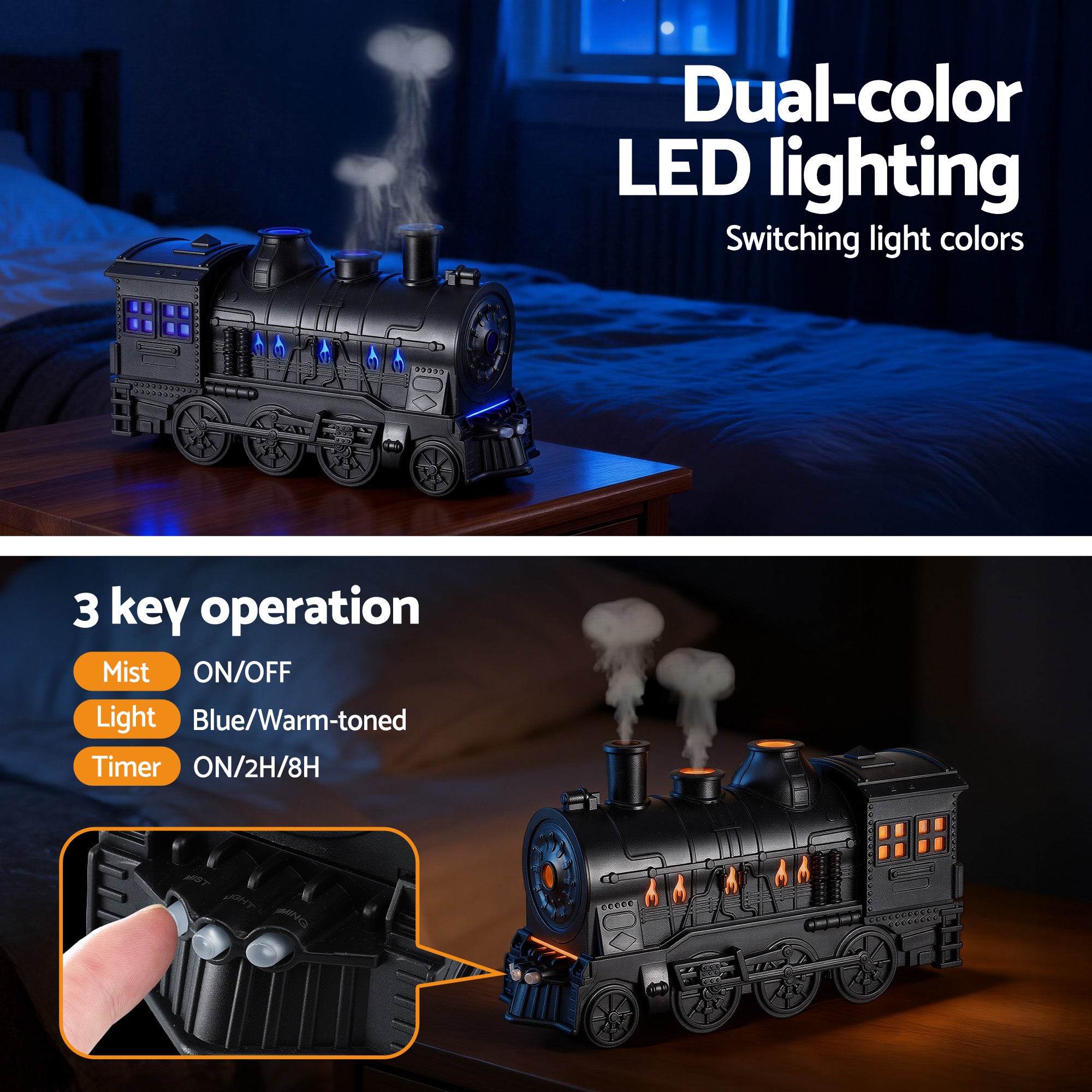 Train Aroma Diffuser 300ml Essential Oil Humidifier with Smoke Ring LED Timer