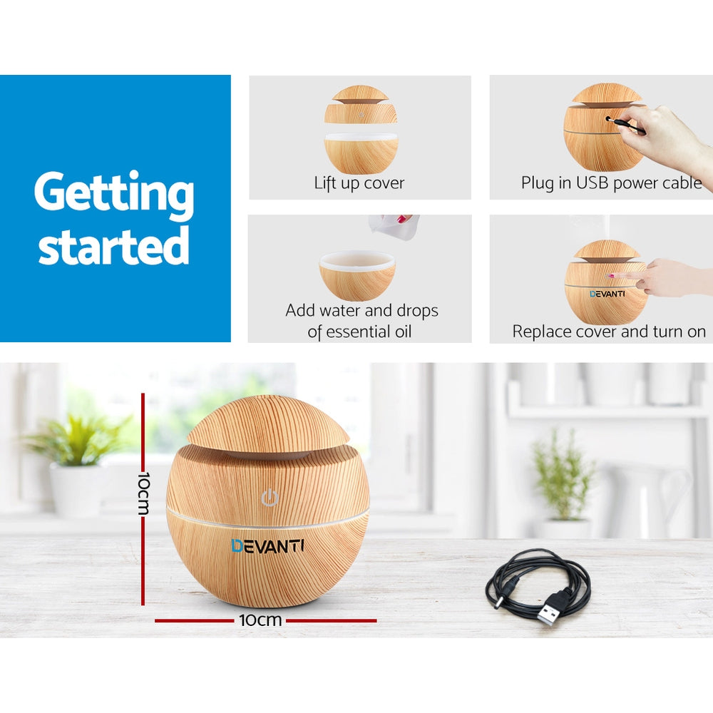 130ml Aroma Diffuser Aromatherapy Light Wood Ultrasonic Mist Humidifier
