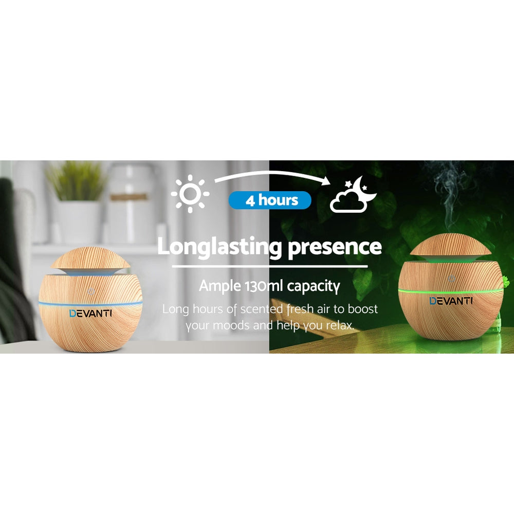 130ml Aroma Diffuser Aromatherapy Light Wood Ultrasonic Mist Humidifier