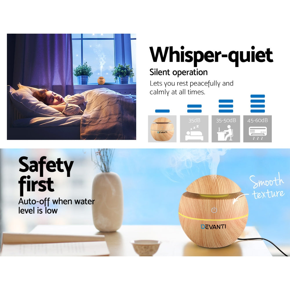130ml Aroma Diffuser Aromatherapy Light Wood Ultrasonic Mist Humidifier