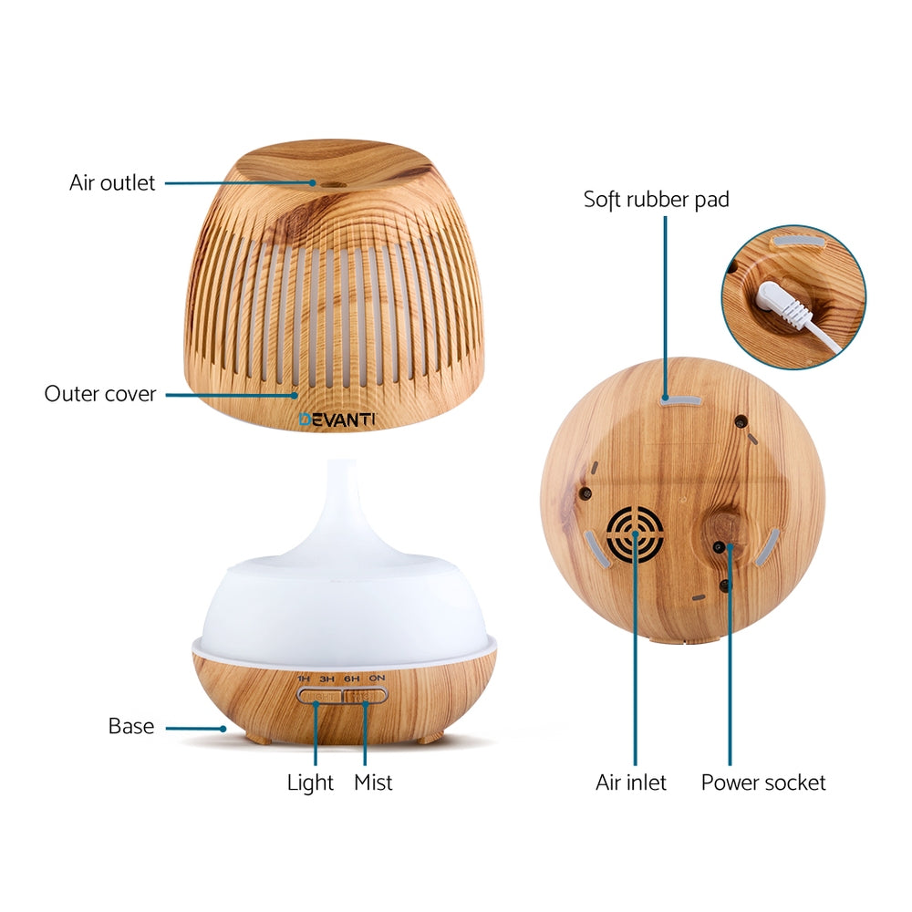 Aromatherapy Diffuser Essential Oils Air Humidifier LED Light 400ml