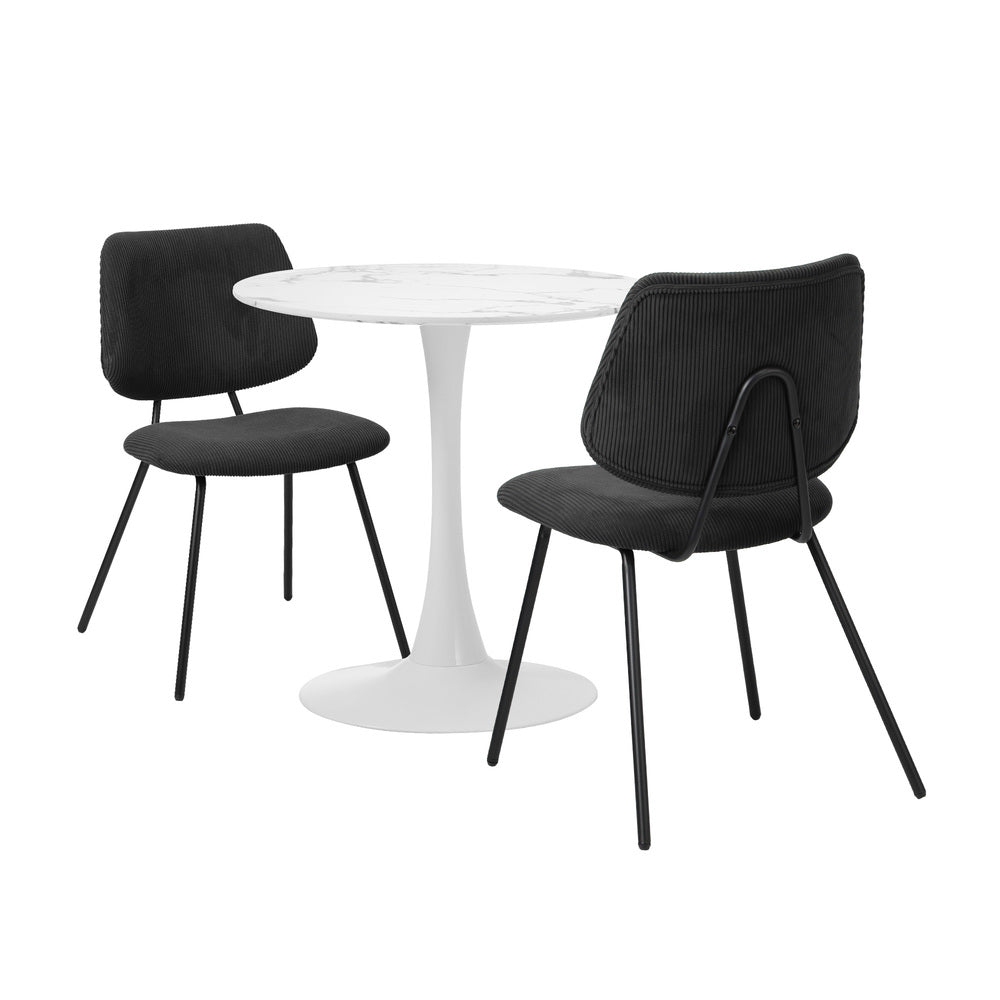 Round Dining Table Set 2 Chairs Marble Black | Simpledeals