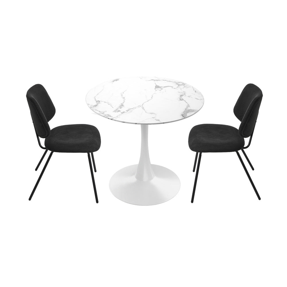 Round Dining Table Set 2 Chairs Marble Black | Simpledeals