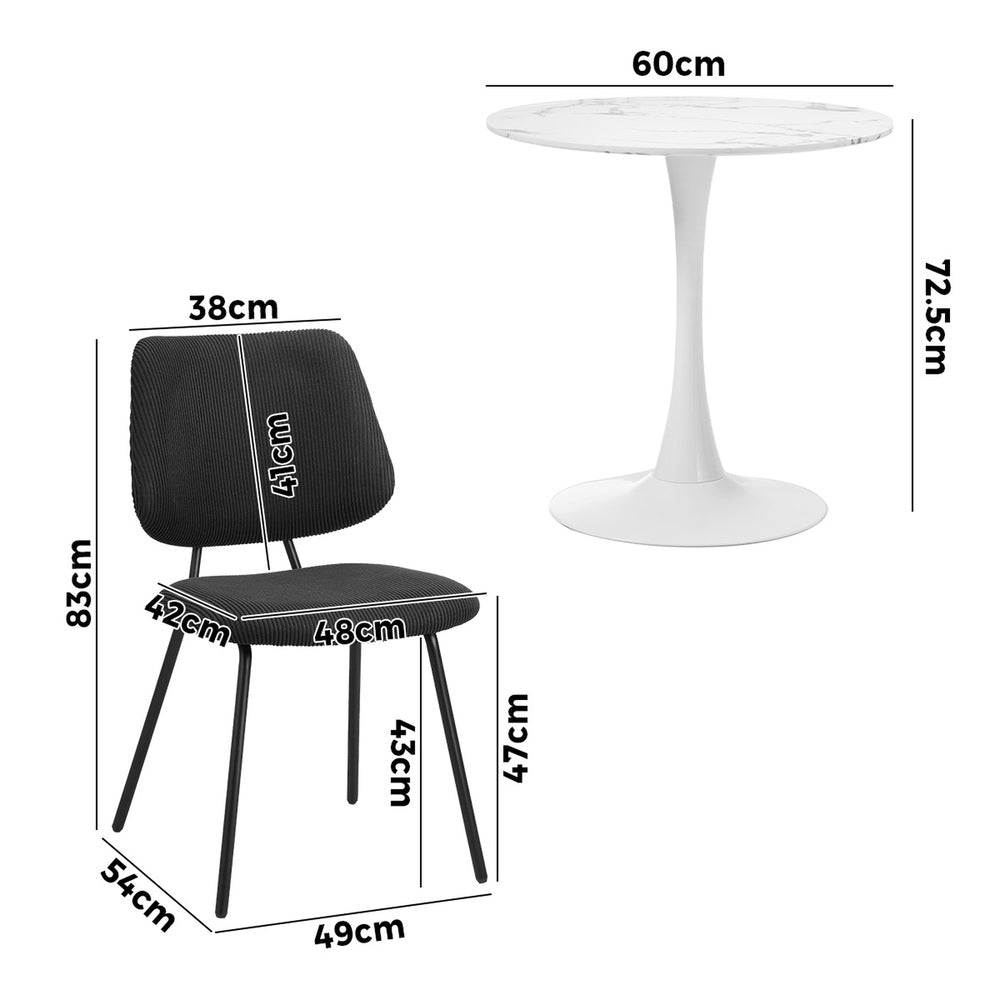 Round Dining Table Set 2 Chairs Marble Black | Simpledeals