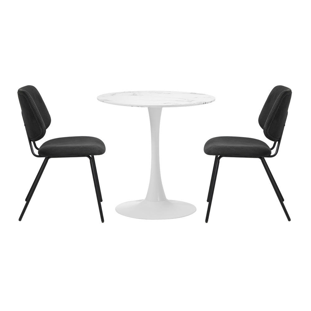Round Dining Table Set 2 Chairs Marble Black | Simpledeals