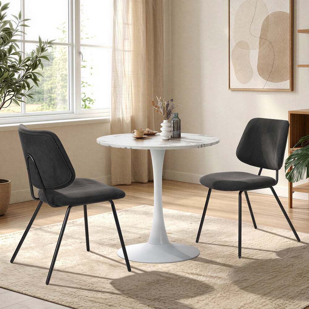 Round Dining Table Set 2 Chairs Marble Black | Simpledeals