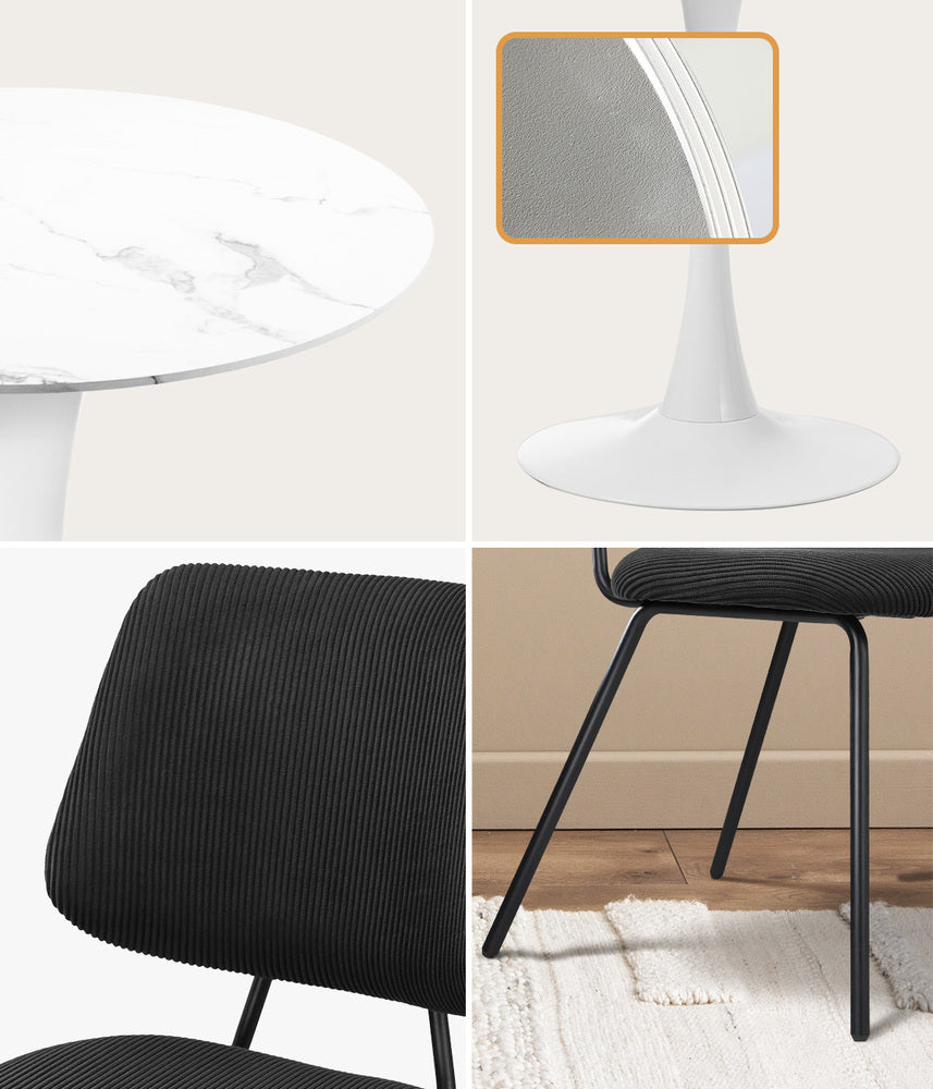 Round Dining Table Set 2 Chairs Marble Black | Simpledeals
