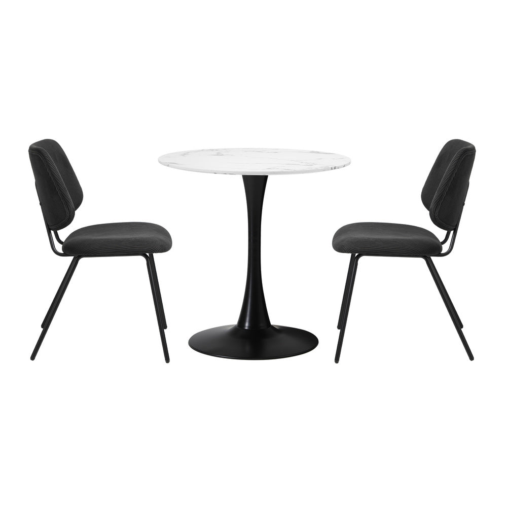 Dining Table Set Round White Table and 2 Black Chairs