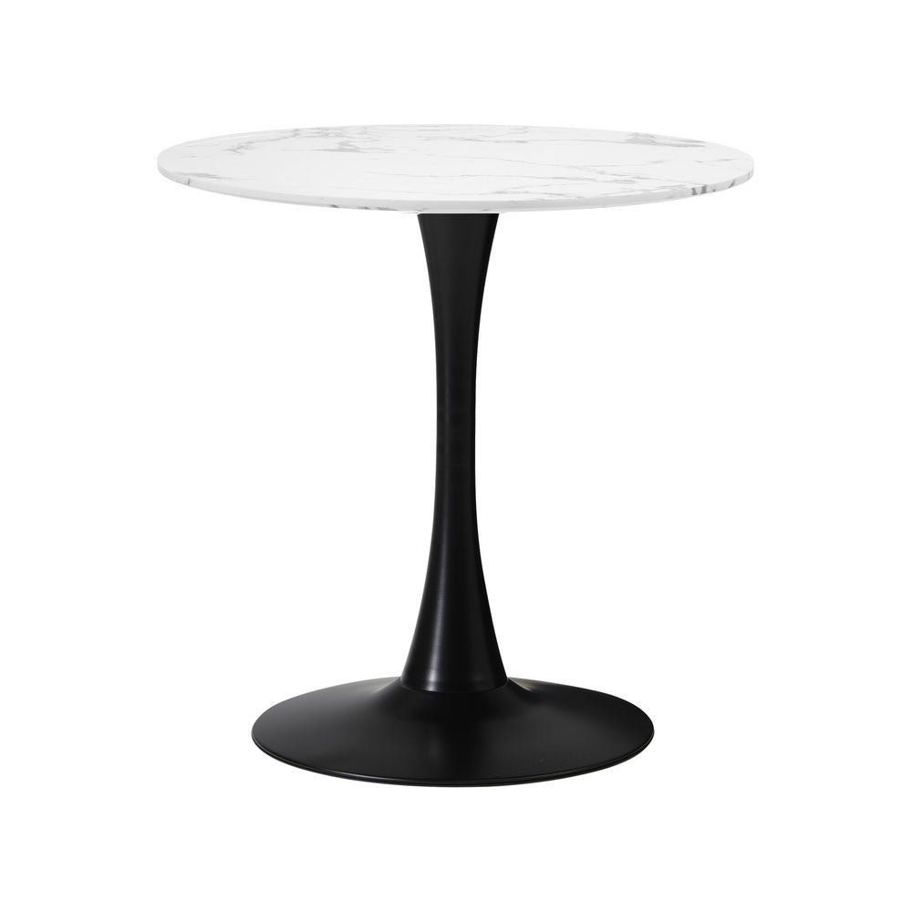 Dining Table Set Round White Table and 2 Black Chairs