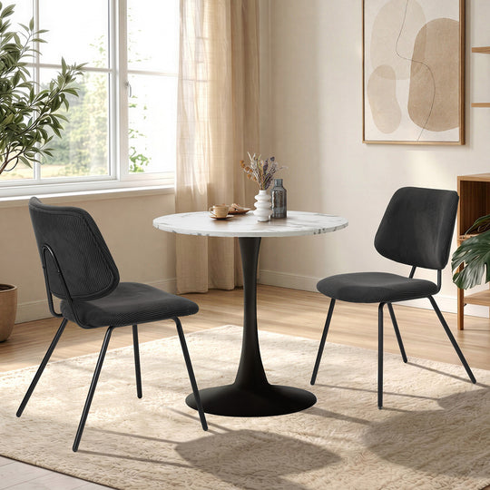 Dining Table Set Round White Table and 2 Black Chairs with White colour