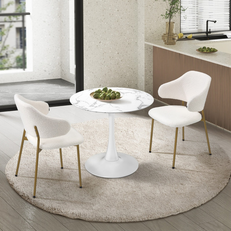 Round Dining Table with Dining Chairs Sherpa Gold&White - Gold colour