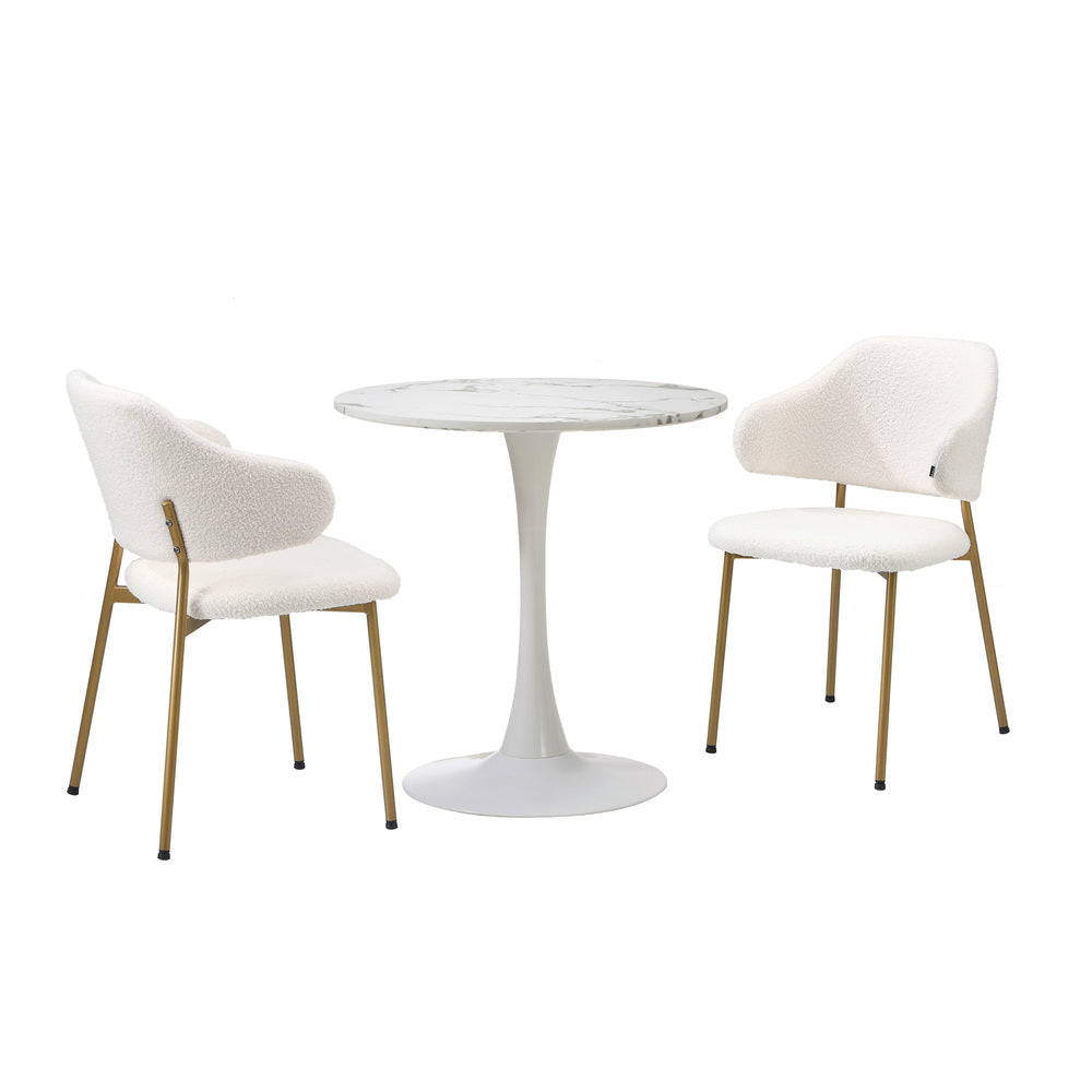 Round Dining Table with Dining Chairs Sherpa Gold&White