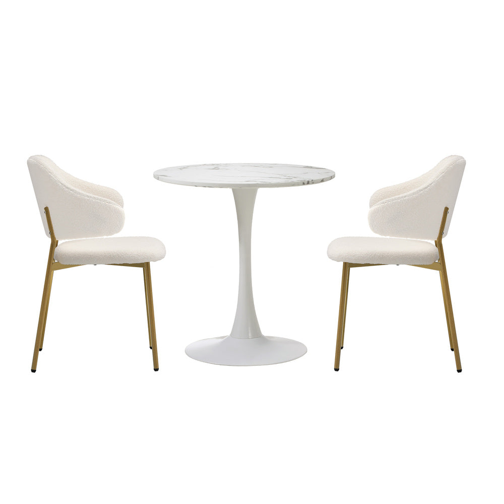 Round Dining Table with Dining Chairs Sherpa Gold&White