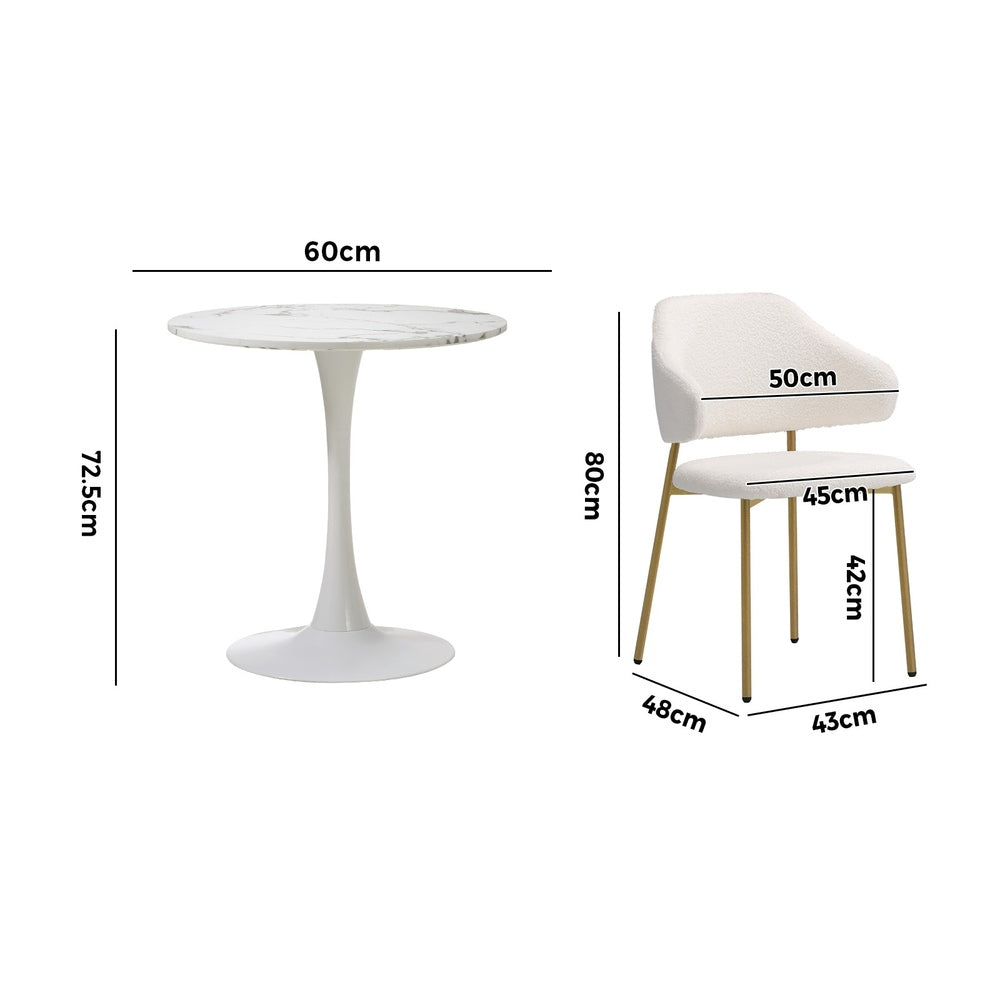 Round Dining Table with Dining Chairs Sherpa Gold&White