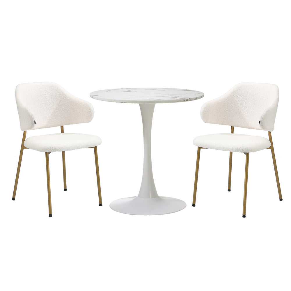 Round Dining Table with Dining Chairs Sherpa Gold&White