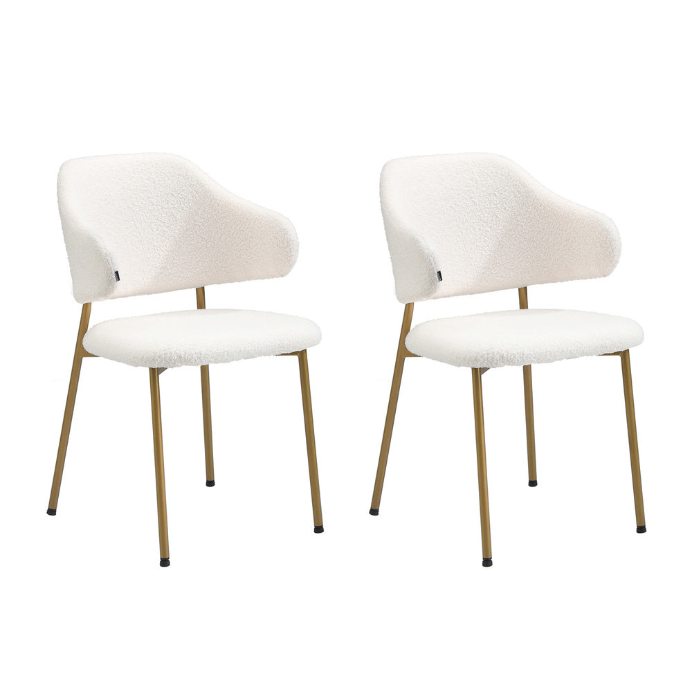 Round Dining Table with Dining Chairs Sherpa Gold&White