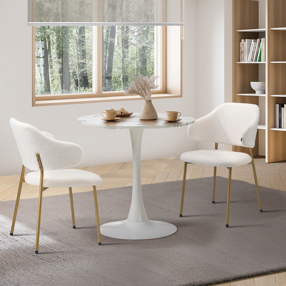 Round Dining Table with Dining Chairs Sherpa Gold&White