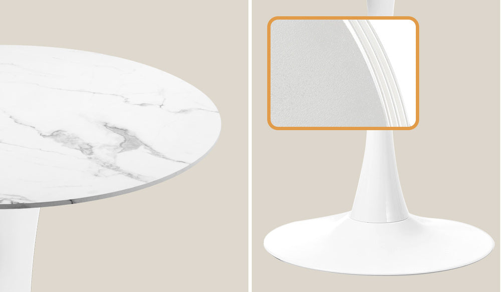 Round Dining Table with Dining Chairs Sherpa Gold&White