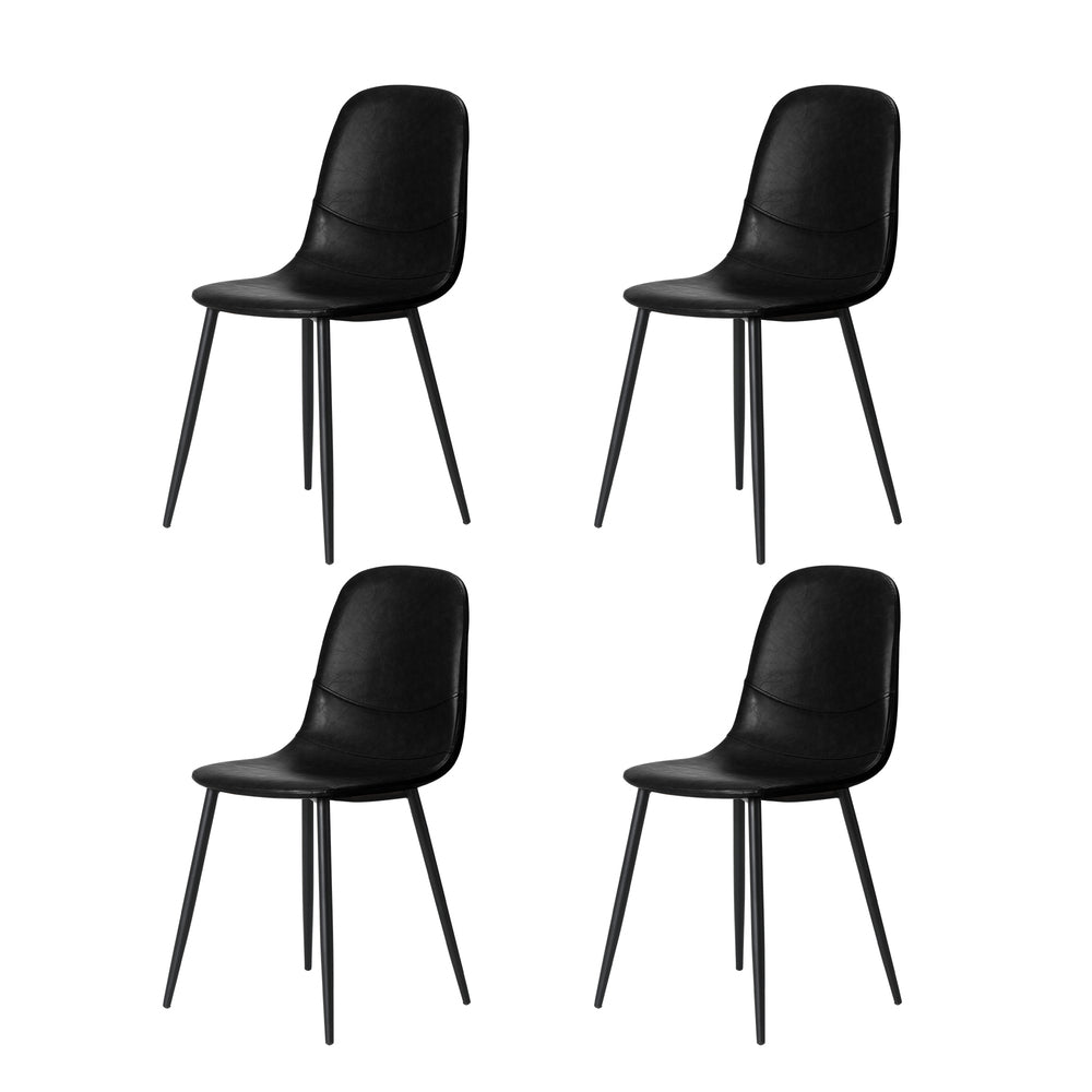 90cm Round Dining Table with 4x Dining Chairs PU Leather Black