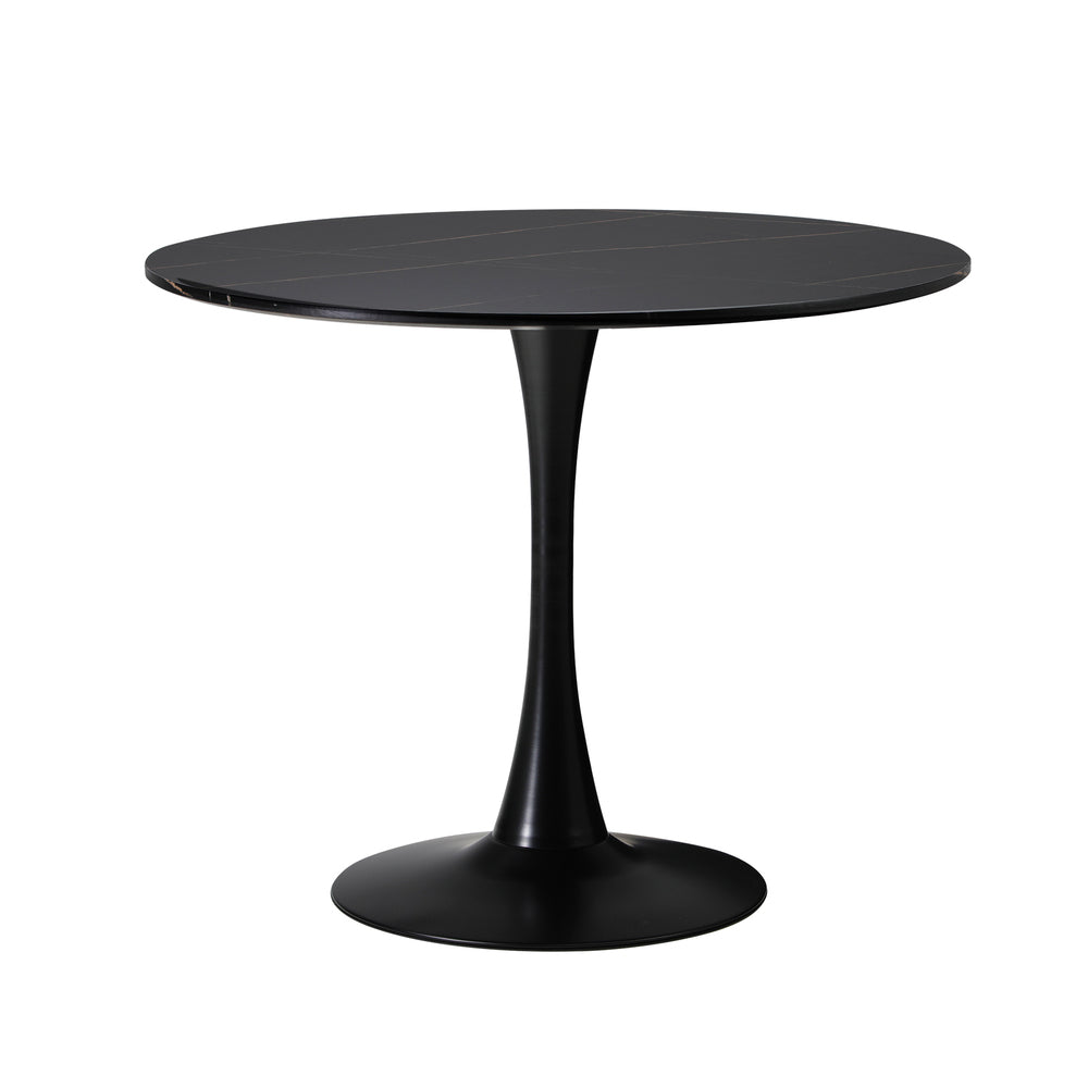 90cm Round Dining Table with 4x Dining Chairs PU Leather Black