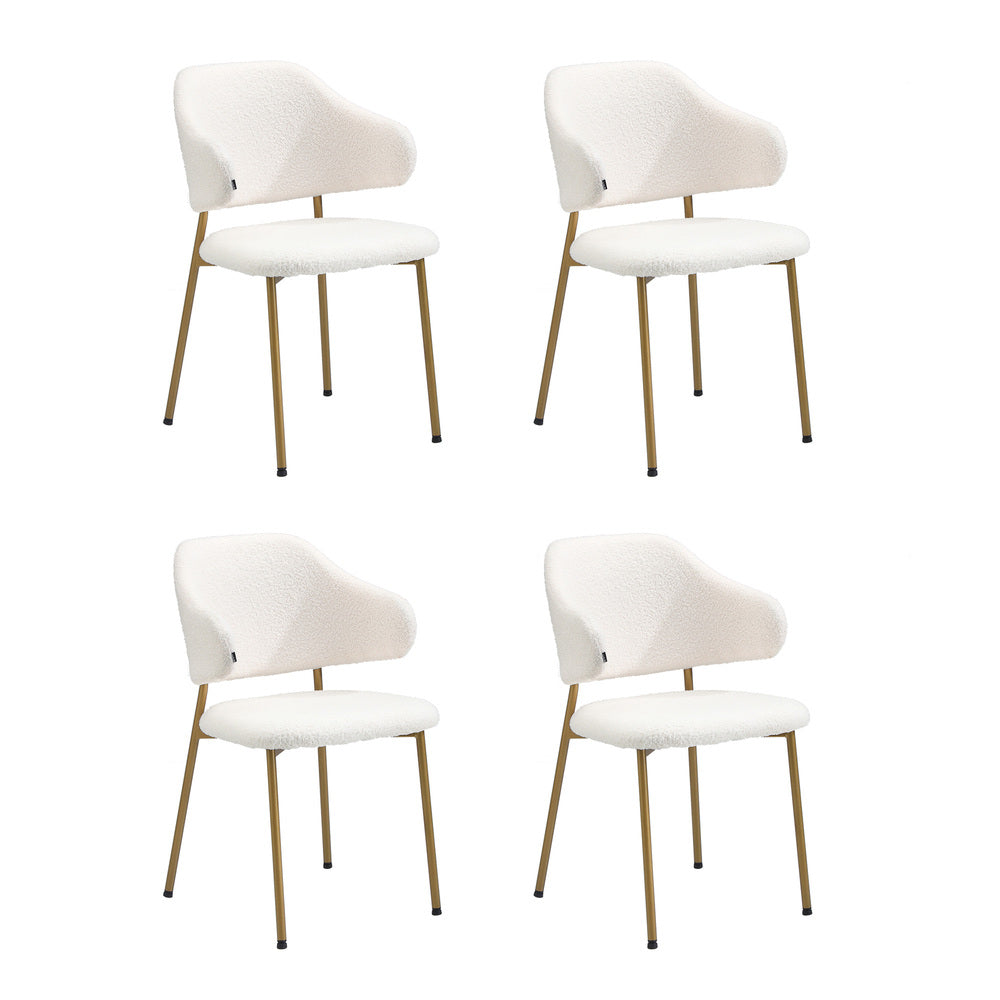 Round Dining Table with Dining Chairs Sherpa Gold&White