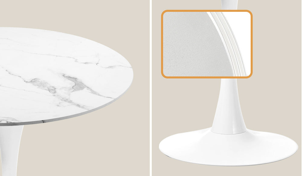 Round Dining Table with Dining Chairs Sherpa Gold&White