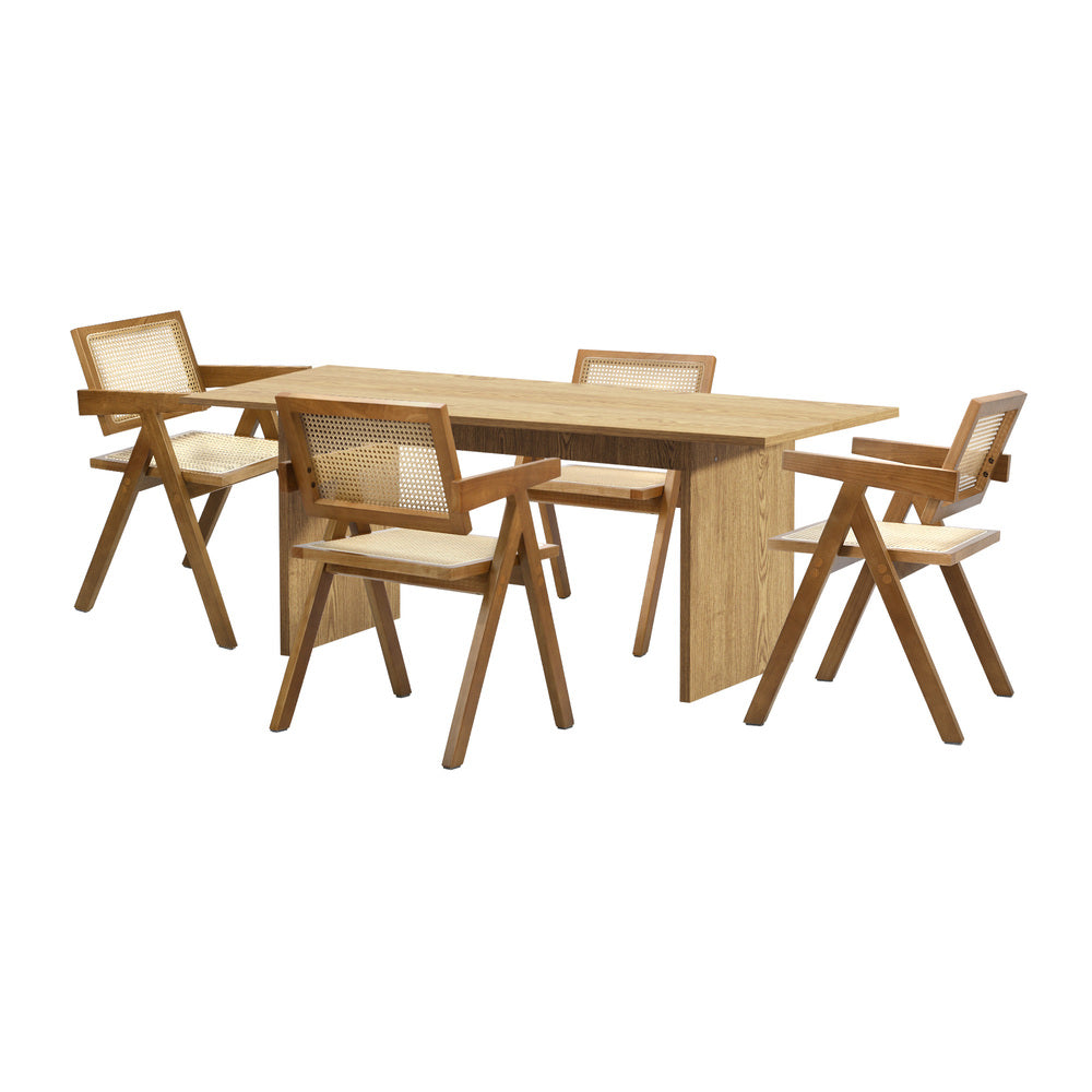 180cm Rectangular Dining Table with 4PCS Dining Chairs Wooden Walnut