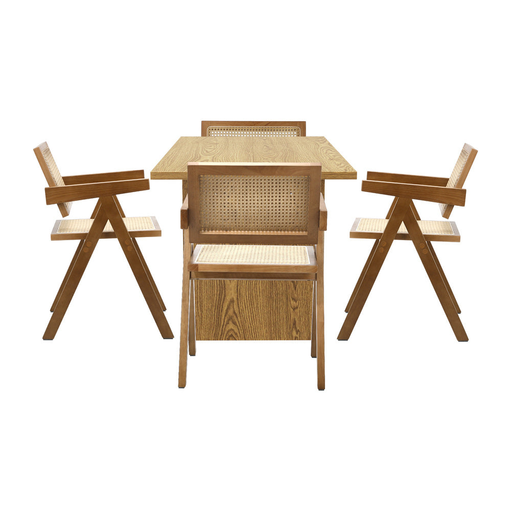 180cm Rectangular Dining Table with 4PCS Dining Chairs Wooden Walnut