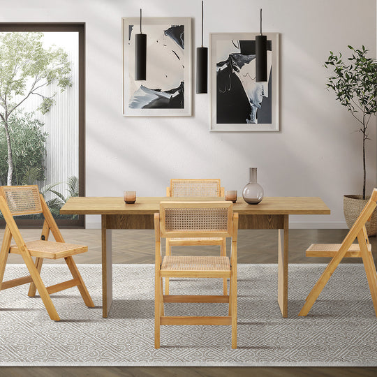 180cm Rectangular Dining Table with 4PCS Dining Chairs Foldable Natural, Dining Set