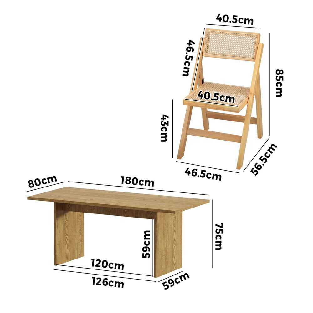 180cm Rectangular Dining Table with 6PCS Dining Chairs Foldable Natural