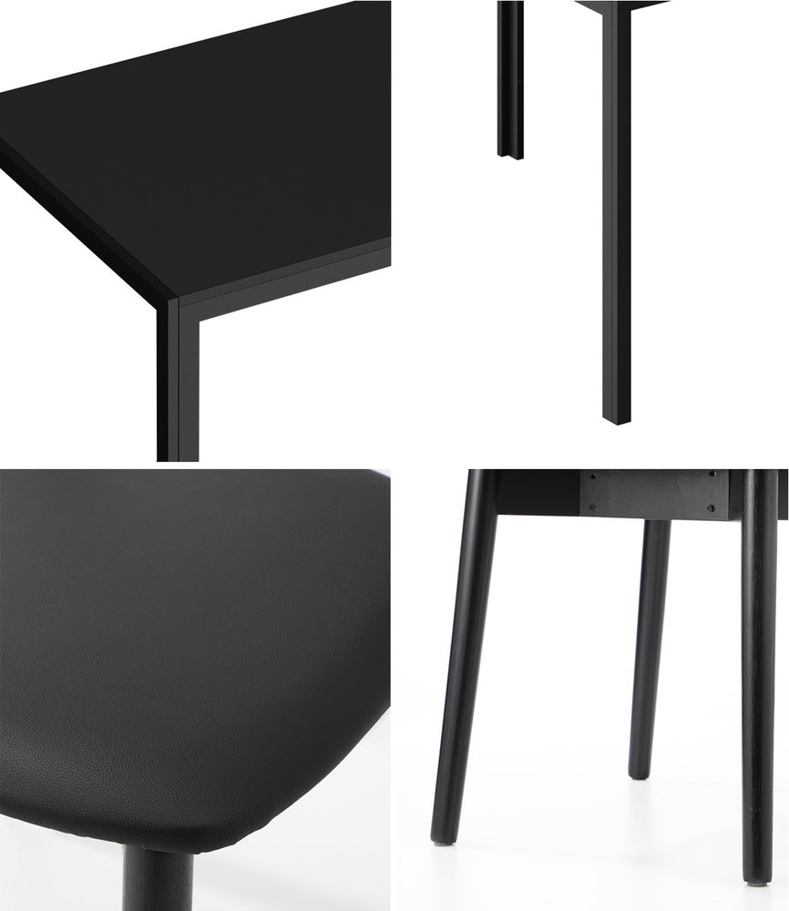 1.4m Dining Table with 6PCS Wooden Chairs Set Black PU Leather for Kitchen