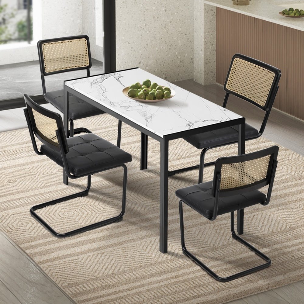 Rectangle Dining Table with Dining Chairs Leather Black