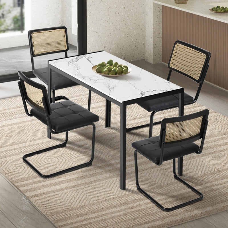 Rectangle Dining Table with Dining Chairs Leather Black, Leather finish