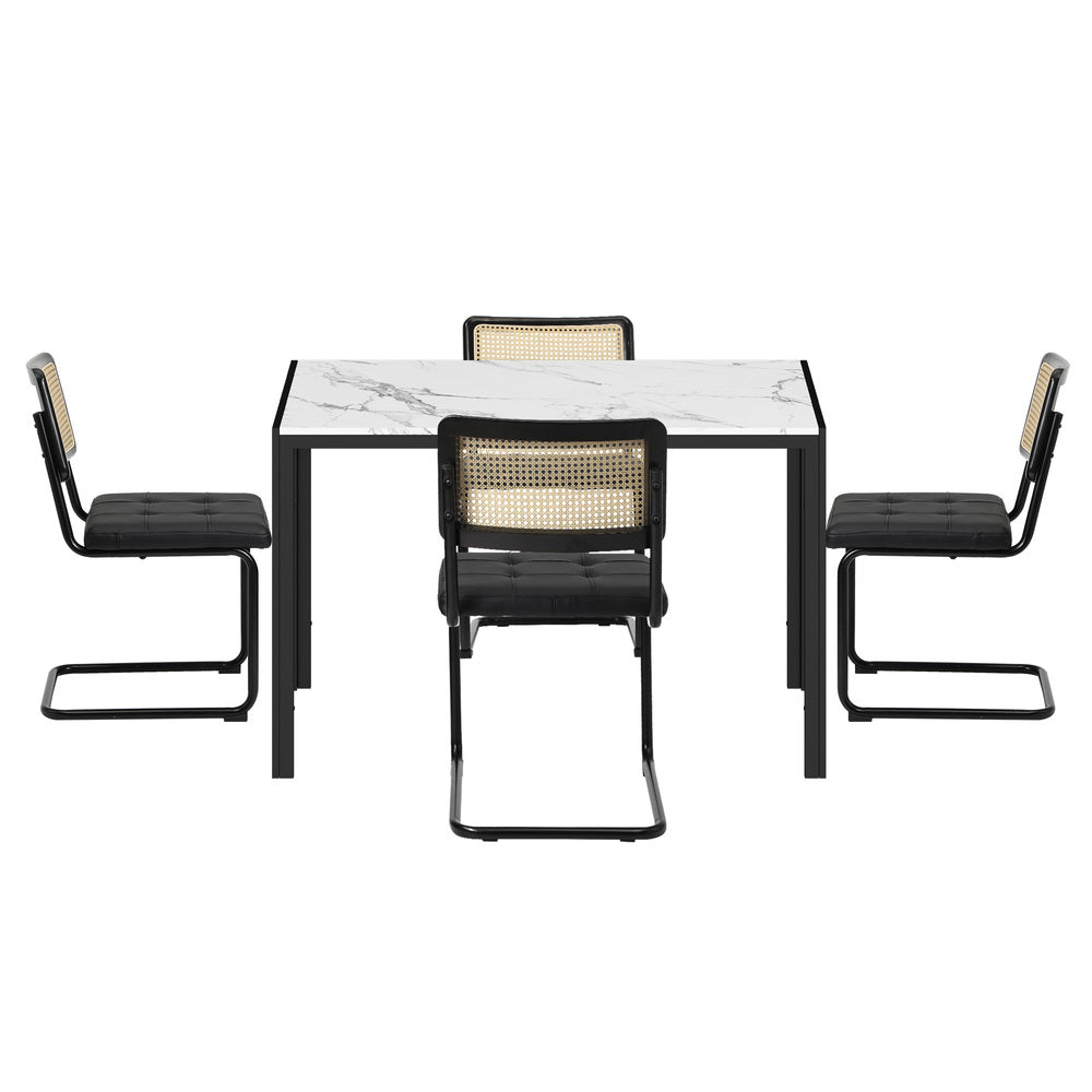 Rectangle Dining Table with Dining Chairs Leather Black