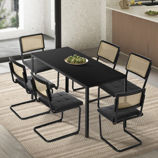 Rectangle Dining Table with Dining Chairs Leather Black