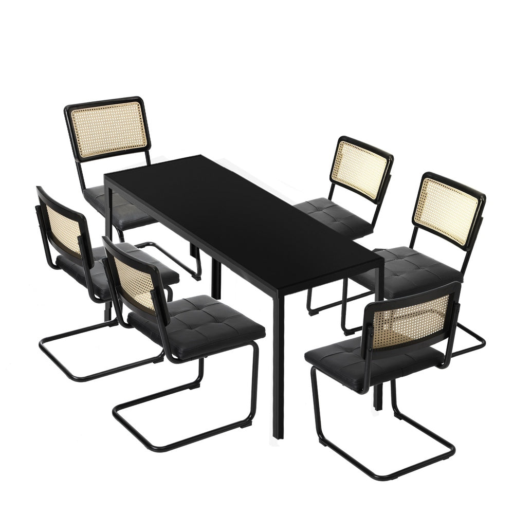 Rectangle Dining Table with Dining Chairs Leather Black