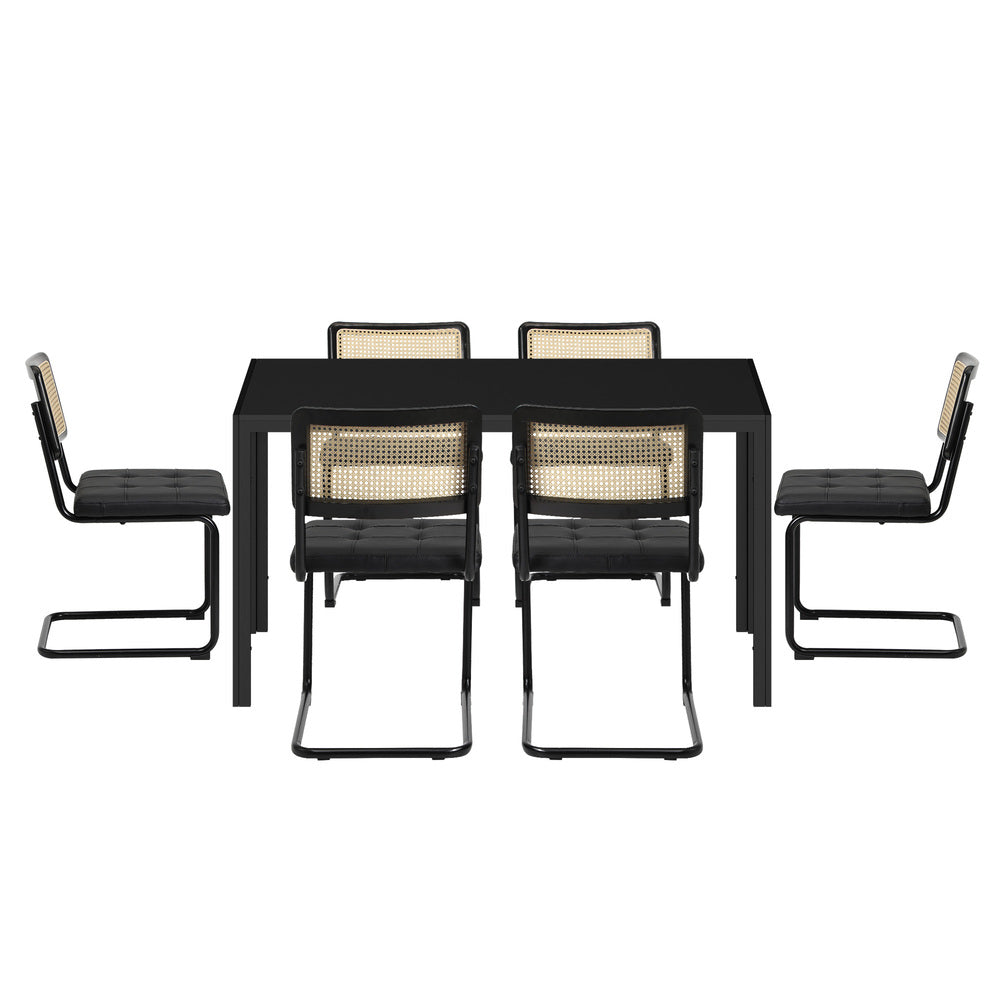 Rectangle Dining Table with Dining Chairs Leather Black