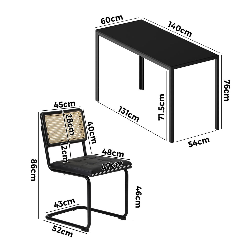 Rectangle Dining Table with Dining Chairs Leather Black