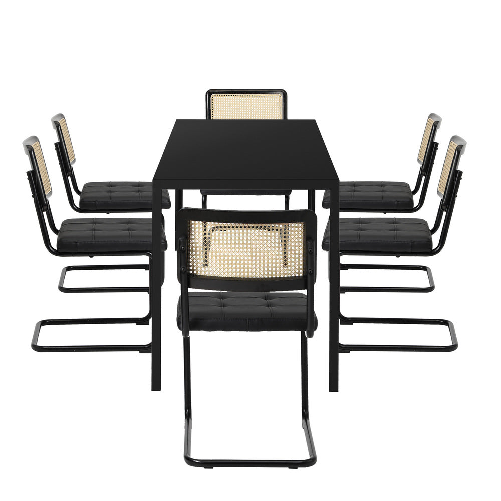 Rectangle Dining Table with Dining Chairs Leather Black