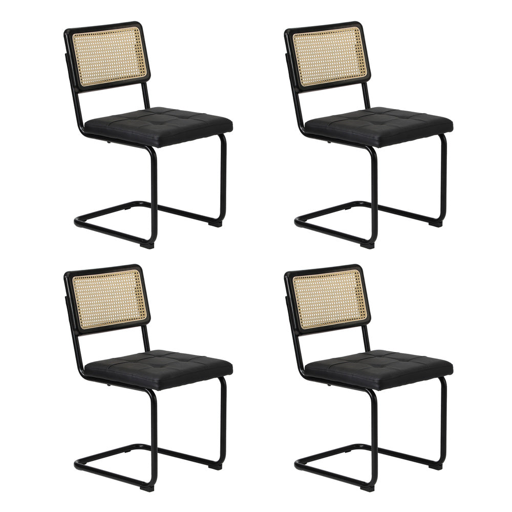 Rectangle Dining Table with Dining Chairs Leather Black