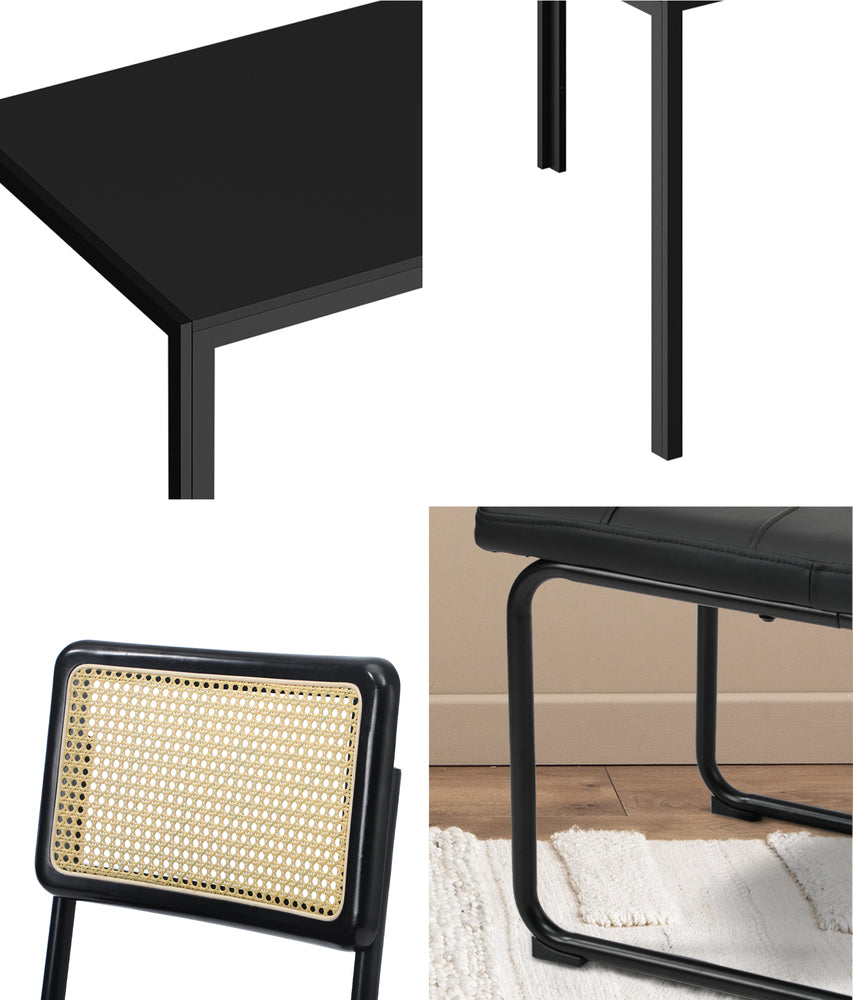 Rectangle Dining Table with Dining Chairs Leather Black
