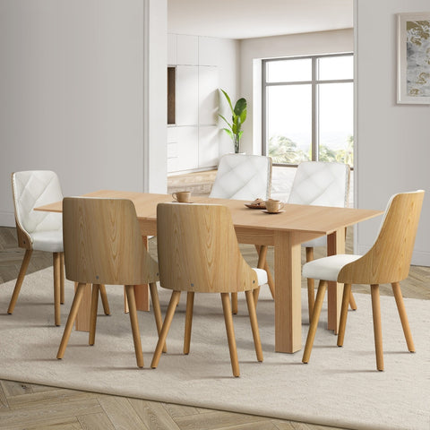 200cm Extendable Dining Table with 6PCS Dining Chairs PU Leather White