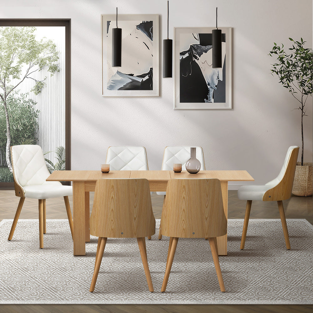 200cm Extendable Dining Table with 6PCS Dining Chairs PU Leather White