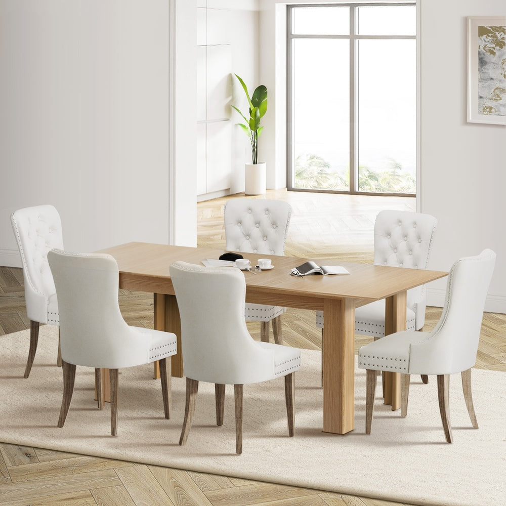 200cm Extendable Dining Table with 6PCS Dining Chairs Velvet Beige